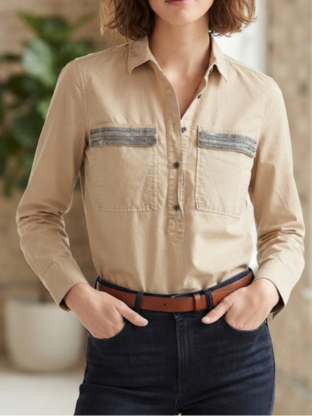 J. CREW Half Button Down Embellished Shirt Small